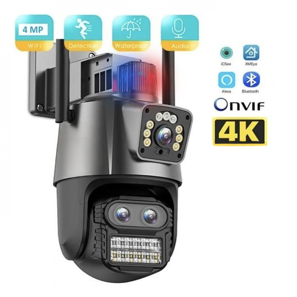 WiFi 360° Dönebilen 3 Kameralı Wifi İp Kamera 8x zoom - Sesli