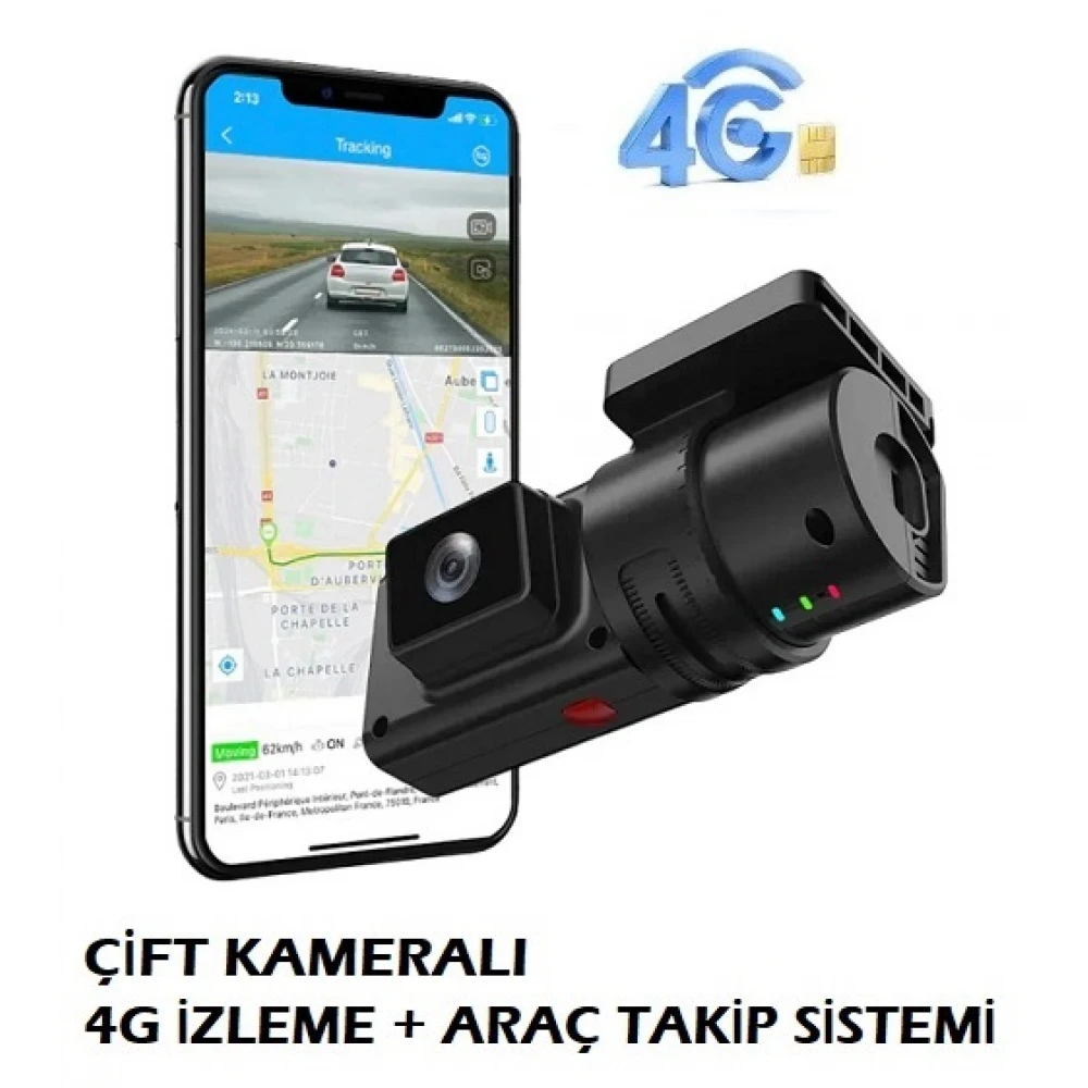 Çift Kameralı 4G ve Araç Takip Sistemli Araç Kamerası
